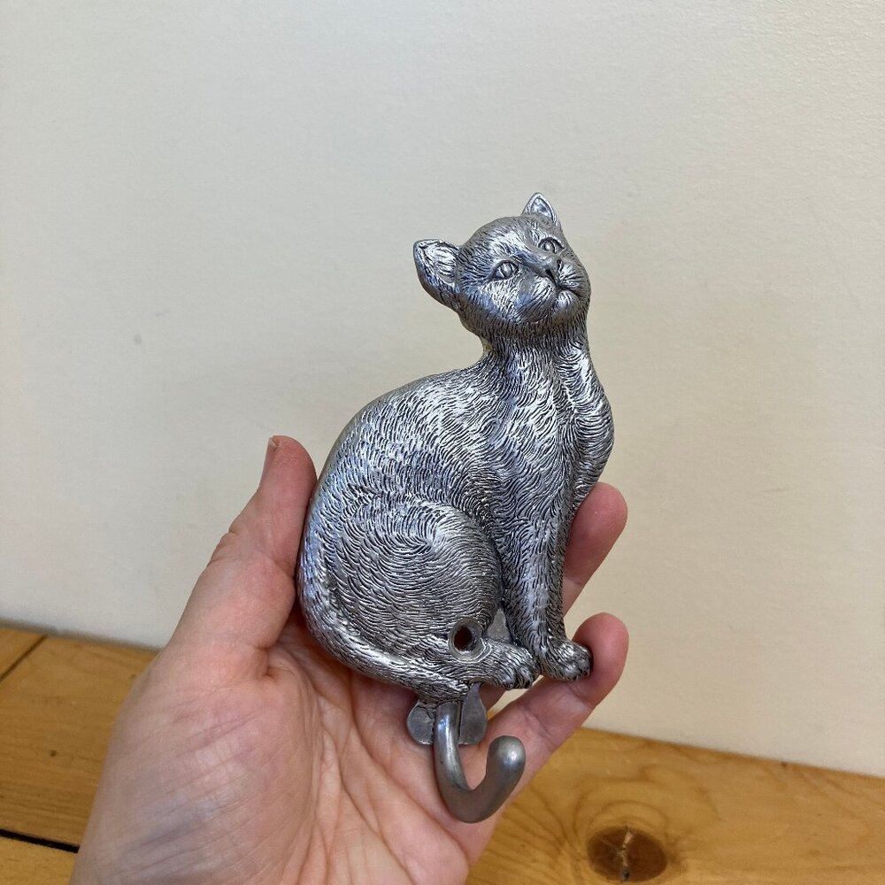 Blue Mist Pewter Coat Hook Cat Shape Wall Mounted Vintage Made in Canada 1994